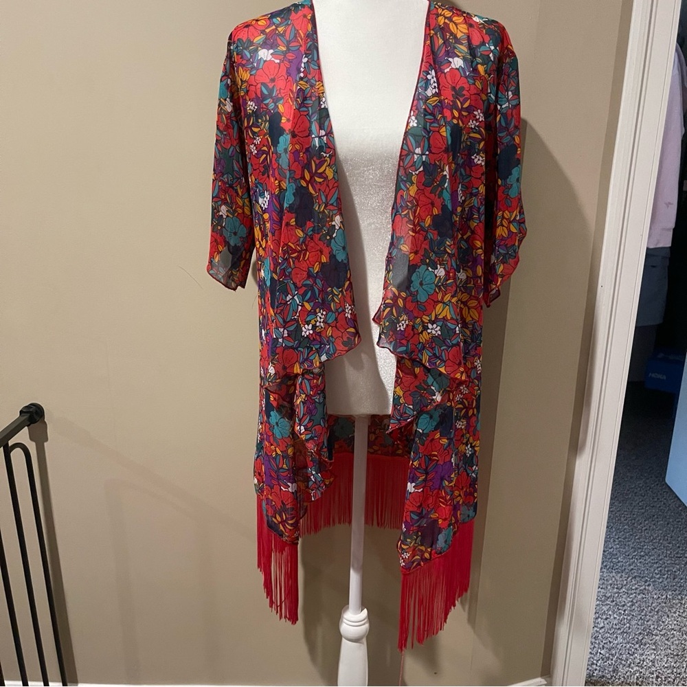 Floral Kimono Jacket with Fringe